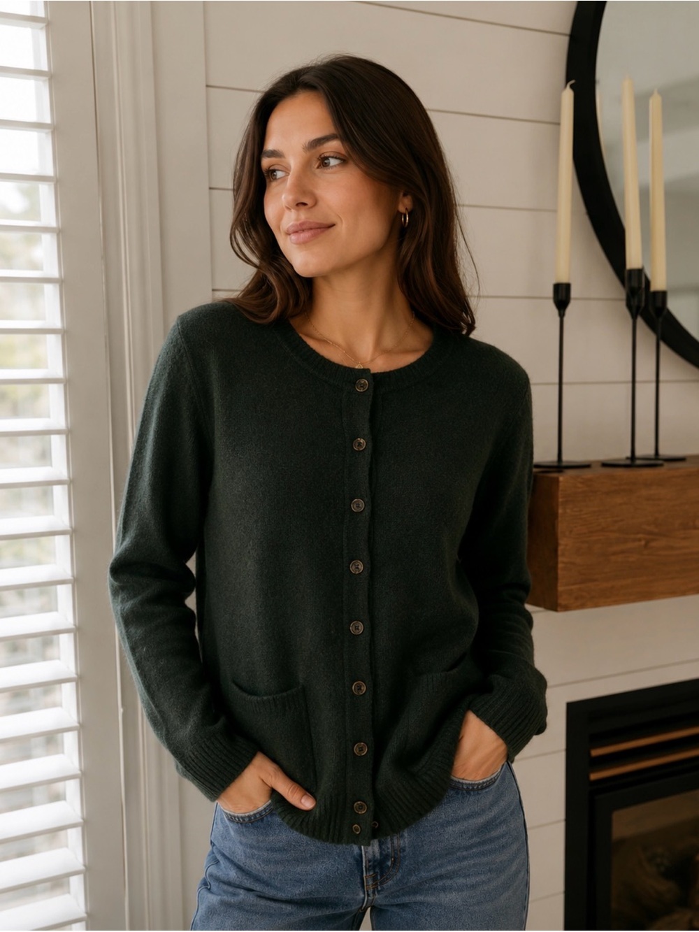 Woolovers WOOL Women's Dark Green Button-Up Wool Cardigan